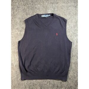 Vintage Polo Ralph Lauren Pullover Vest Mens XL Navy Blue V Neck Pima Cotton